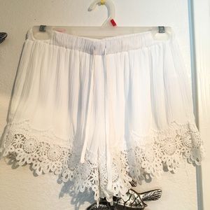 White lace drawstring shorts